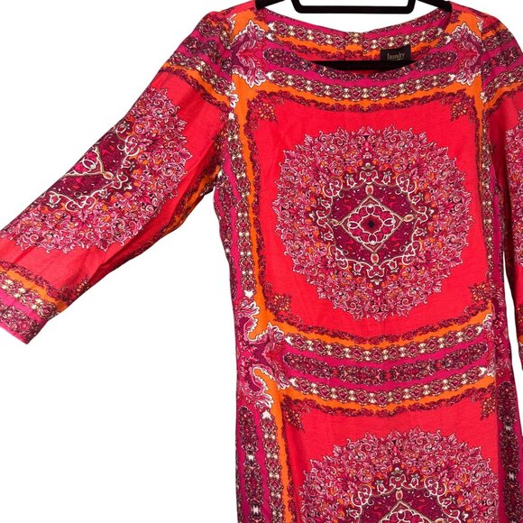 Laundry By Shelli Segal Size 4 Red & Orange 3/4 Sleeve Printed Dress - Picture 2 of 11